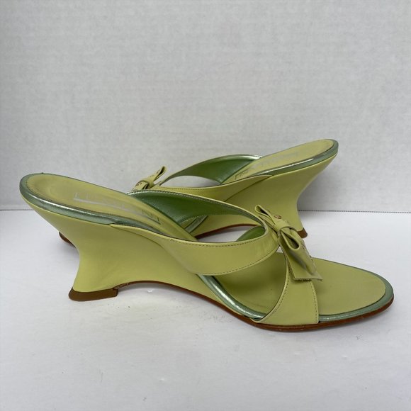 Lumiani Leather Green Wedge 4" High Heels Size 40 - Picture 2 of 5